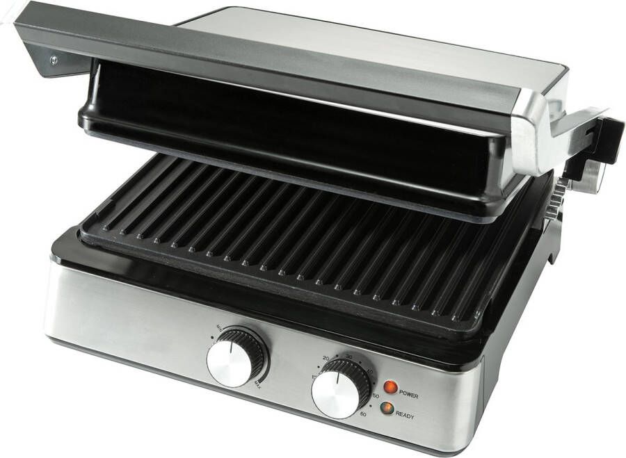 Bourgini Contactgrill met uitneembare platen Paninigrill en Tosti ijzer PFAS-vrije keramische coating RVS contact grill