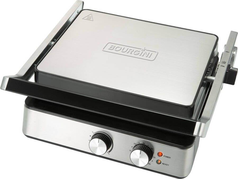 Bourgini Contactgrill Pure Paninigrill en Tosti ijzer PFAS-vrije anti-aanbaklaag Zwevend deksel Grillapparaat RVS BPA vrij