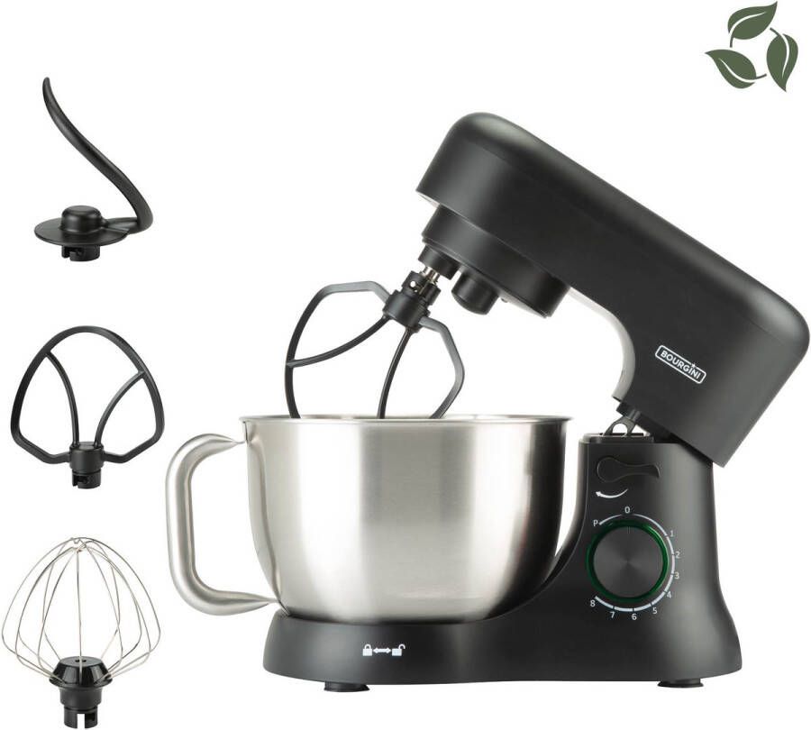 Bourgini Elements Keukenmachine – 1000W – 4 5L Mengkom – 8 Snelheden – Pulsfunctie – 3 Vaatwasserbestendige Accessoires – 100% Gerecycled Materiaal (GRS-gecertificeerd)