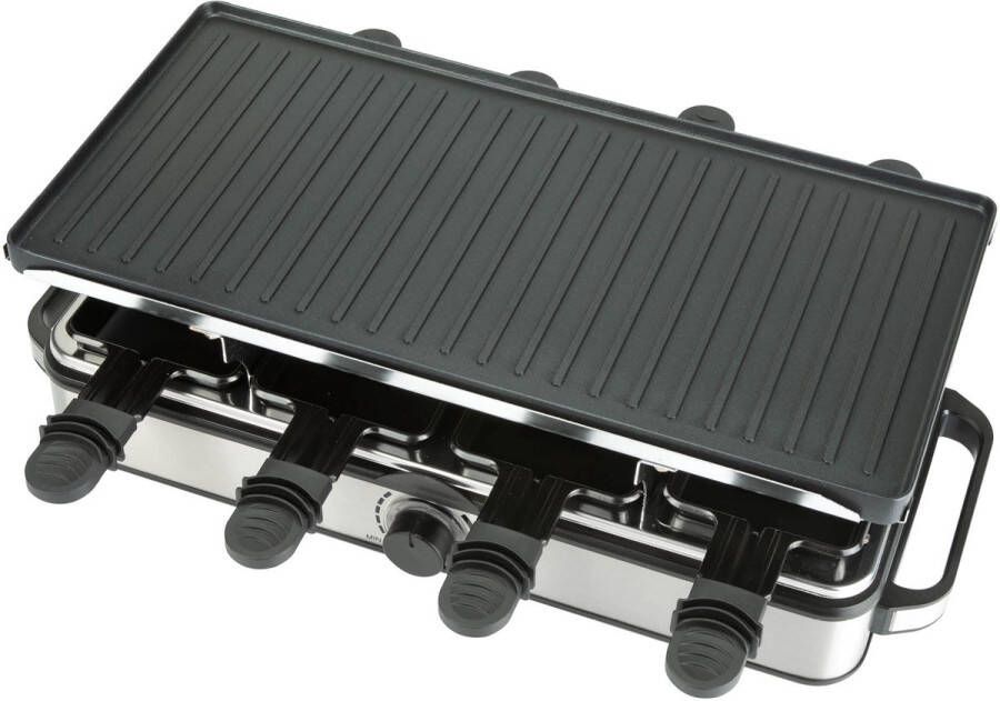 Bourgini Gourmette Raclette Pure Gourmetstel met omkeerbare Grill & Bakplaat Raclette 8 personen 21x42 cm PFAS-vrije coating Regelbare thermostaat incl. 8 spatels en pannetjes - Foto 1