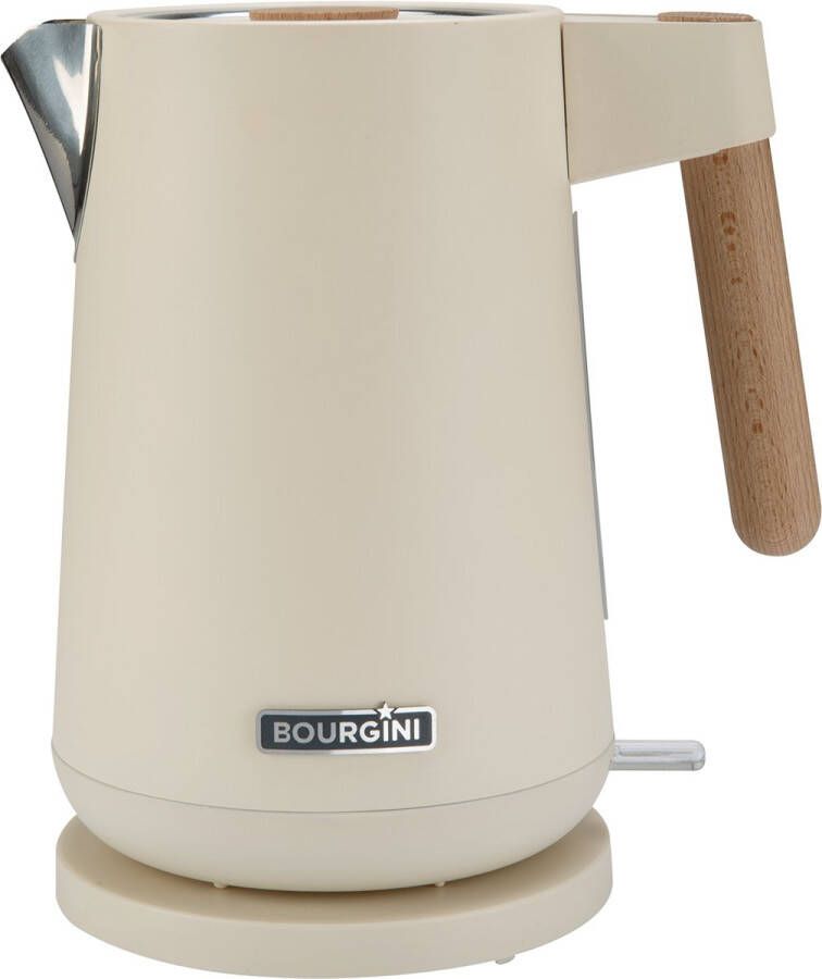 Bourgini Harmony Waterkoker RVS Creme met echte beukenhouten elementen 1.7L Licht ontwerp