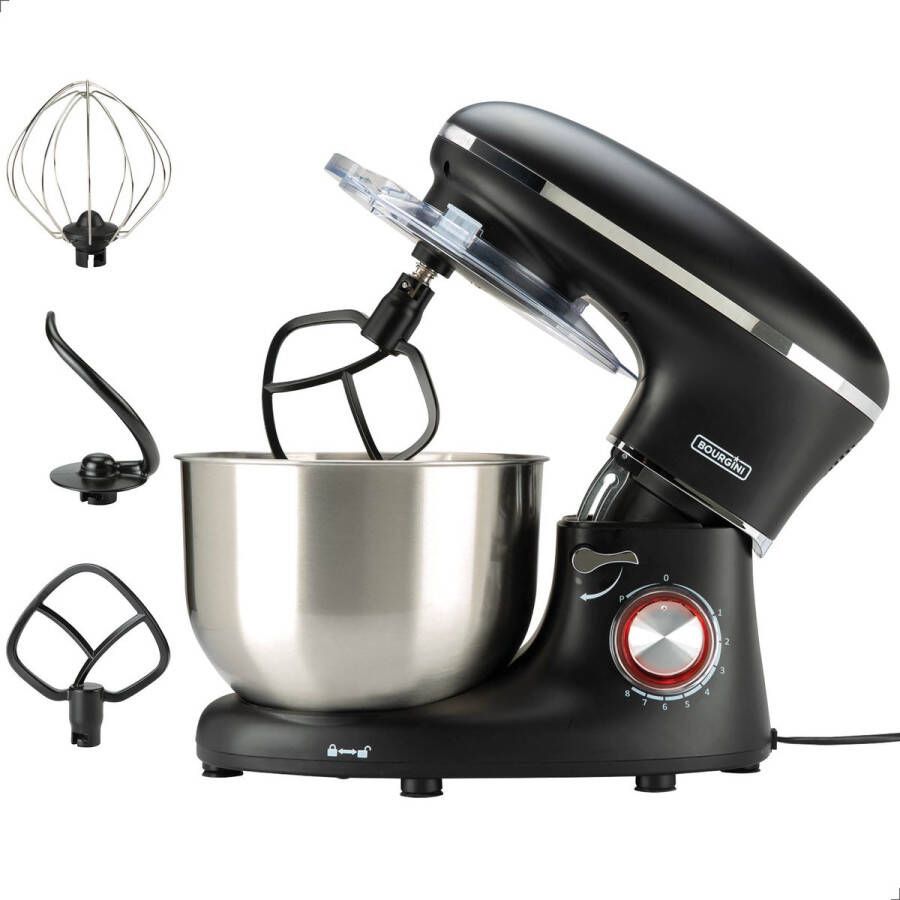 Bourgini Kitchen Chef Plus XL Keukenmachine 6.2L mengkom Keukenrobot 3 Accessoires Keukenmixer Zwart