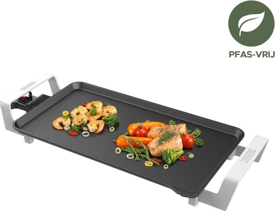 Bourgini Multiplate Pure PFAS vrij Grill apparaat 46 x 26 cm Regelbare thermostaat Bakplaat elektrisch 2500 W Anti-aanbak laag Zwart