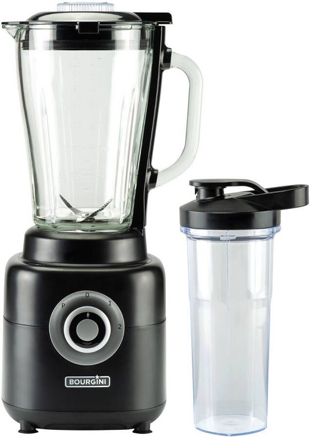 Bourgini PowerBlender 1.75L Blender to go met 700ml beker Blender smoothie en ijscrusher 1000 Watt Zwart