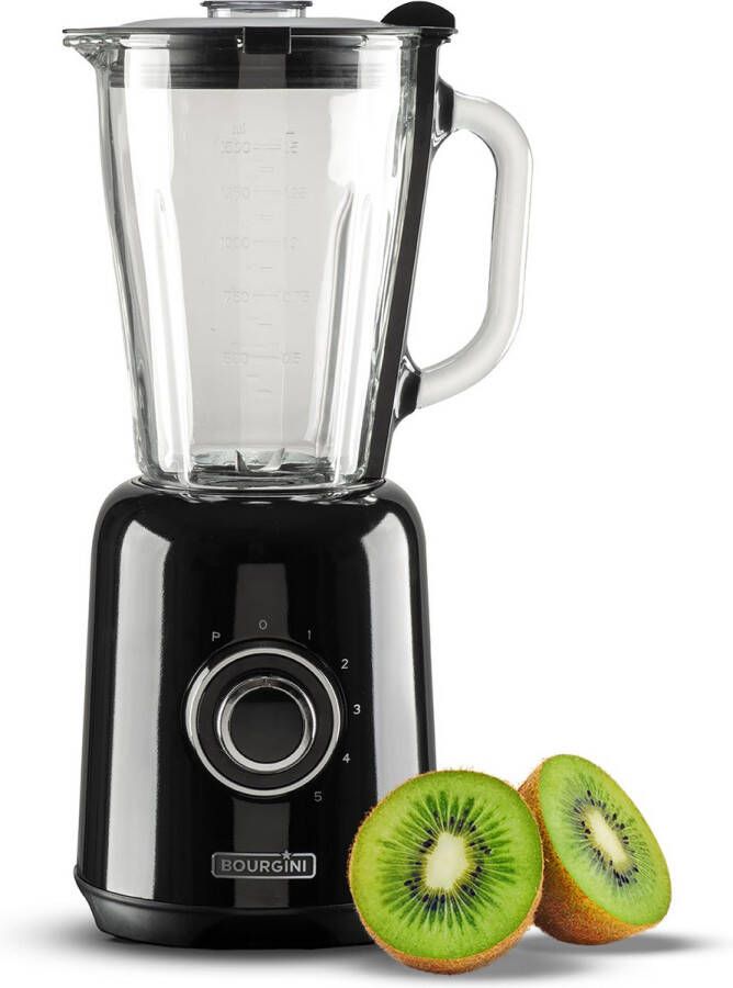 Bourgini Retro Blender 5 snelheden en pulsfunctie 1 75 Liter Blender Smoothie 500 Watt Zwart - Foto 2