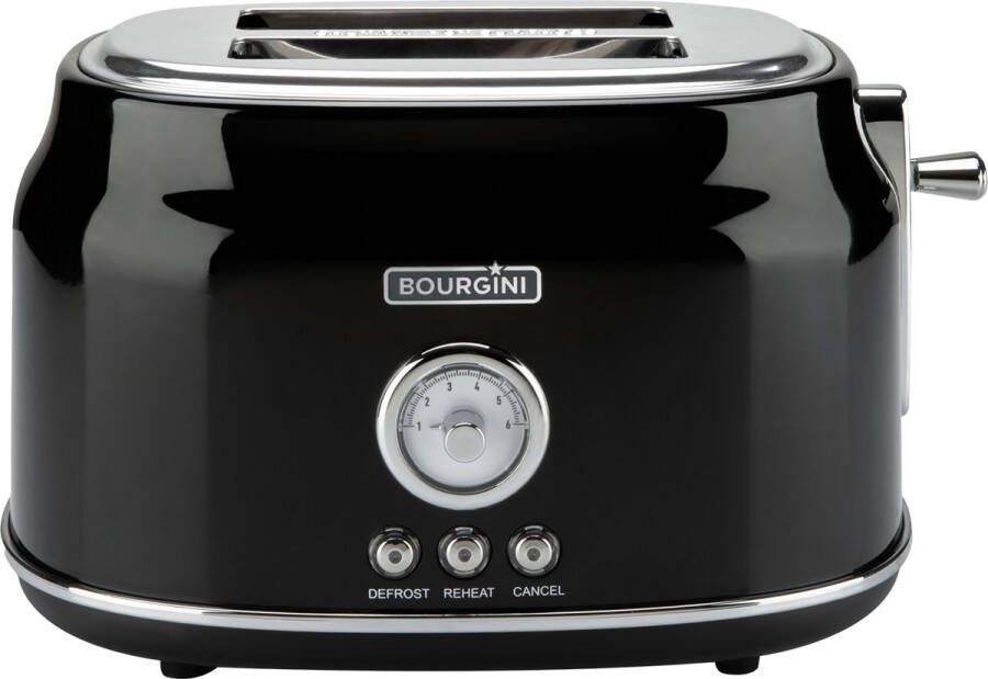 Bourgini Retro Broodrooster Zwarte broodrooster met nostalgische thermostaat 6 warmtestanden en ontdooifunctie Handige kruimellade en extra hoge broodlift - Foto 2