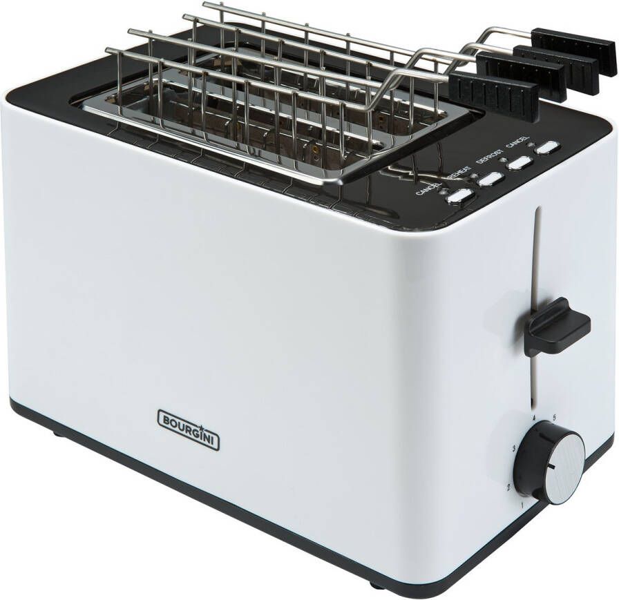 Bourgini Tosti Toaster Broodrooster met Tostiklemmen Wit Extra brede sleuf geschikt voor 2 tosti's Instelbare bruiningsstand en ontdooifunctie