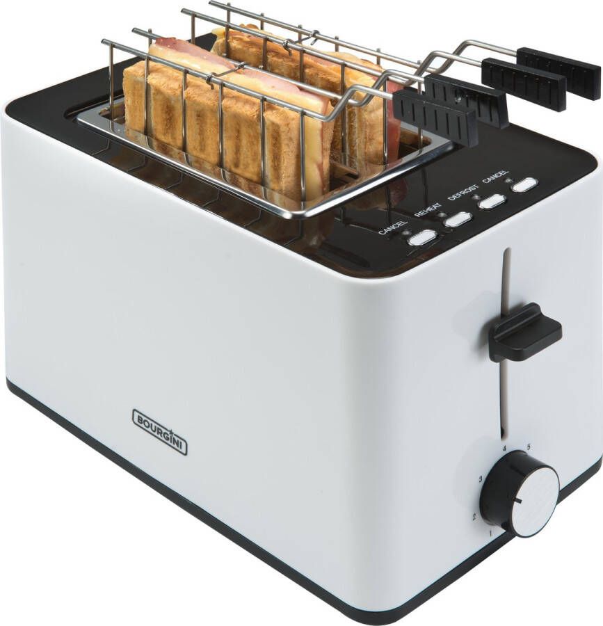 Bourgini Tosti Toaster Broodrooster met Tostiklemmen Wit Extra brede sleuf geschikt voor 2 tosti's Instelbare bruiningsstand en ontdooifunctie