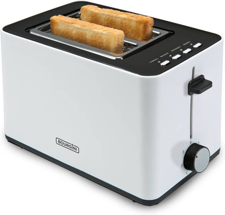 Bourgini Tosti Toaster met Bagelfunctie Broodrooster met Tostiklemmen Wit- Matte Finish Extra brede sleuf geschikt voor 2 tosti's