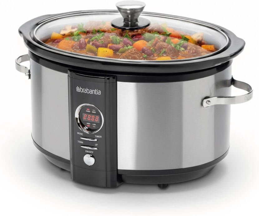 Brabantia BBEK1083 Slowcooker 6.5 Liter 320 Watt Warmhoudfunctie Keramische Binnenpan RVS