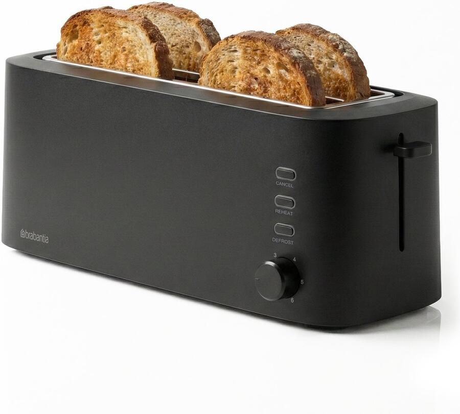 Brabantia Broodrooster Lange Sleuven 4 Sneetjes 8 Roosterstanden 1630 watt Toaster met Snoeropbergruimte BBEK1028