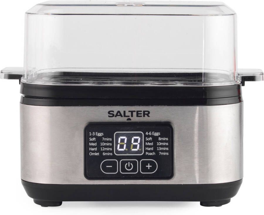 Brand Salter 3 in 1 digitale eierkoker – Elektrische omeletmaker gepocheerde of gekookte eieren capaciteit 6 eieren digitaal LED-display compact inclusief maatbeker eierrek en stoomkom 430W
