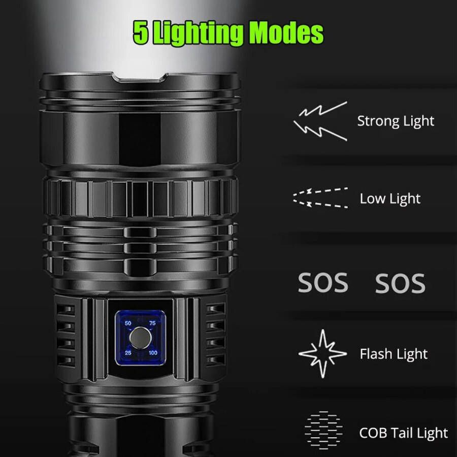 Brandless 10000lm 800W Krachtigste Led Zaklampen Tactische 15000Mah Ingebouwde Batterij Flitslicht Noodverlichting 4Km Vakantiegeschenken