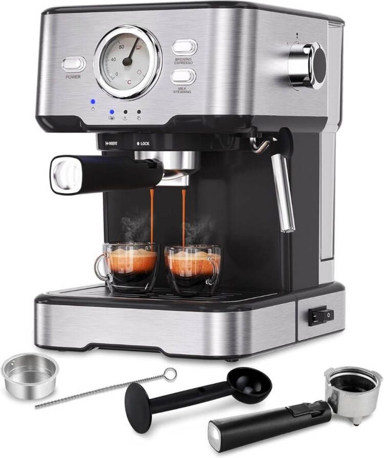 Brandlesss Espressomachine Koffiezetapparaat Koffiemachines Zilver met Zwart