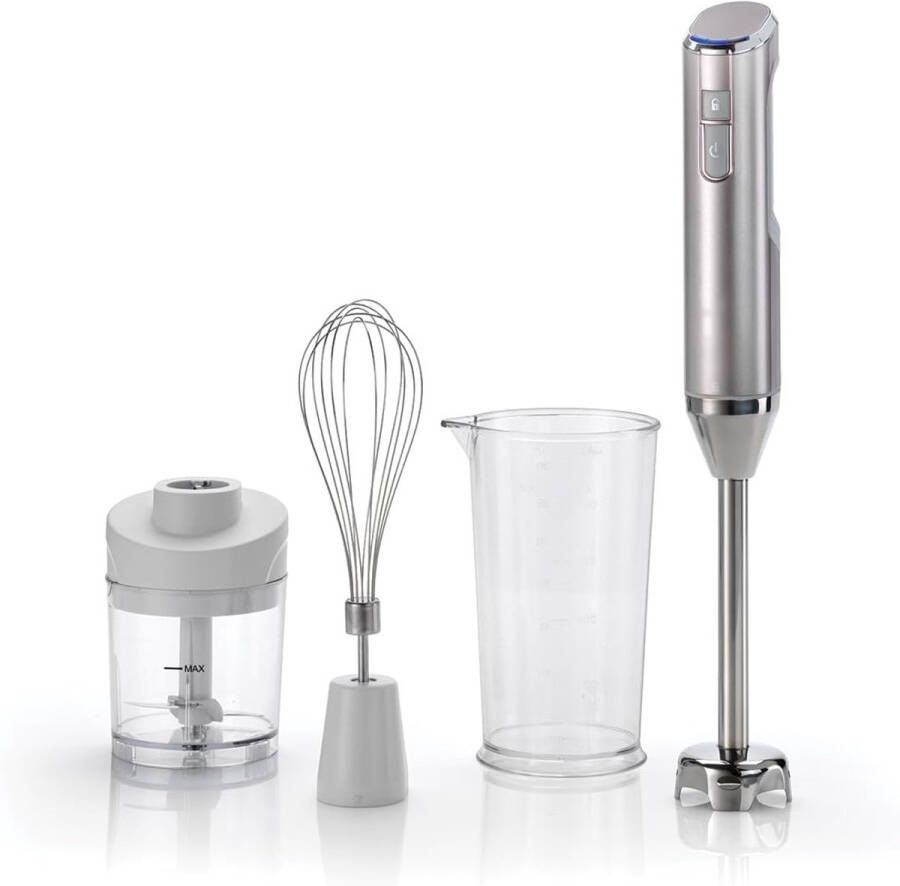Brandless Staafmixer Set Hakmolen Groentesnijder Soepmaker Draadloos Zilver