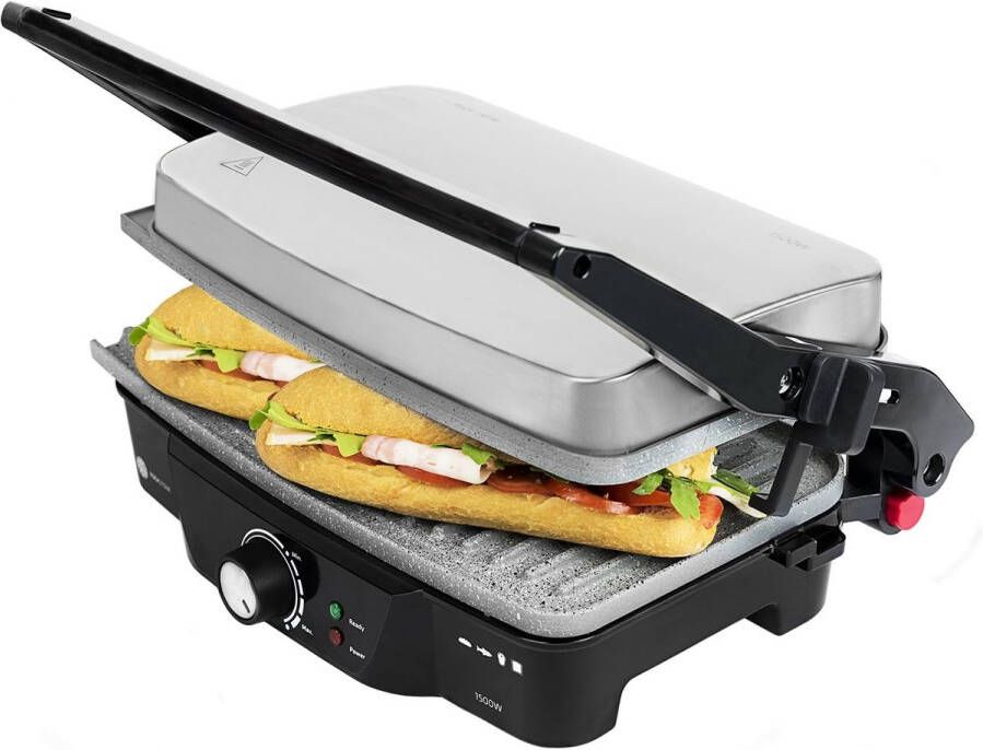 Brandless Tosti Apparaat Panini Grill Contactgrill Zwart en Zilver