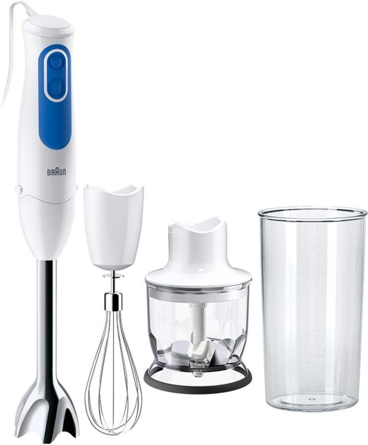 Braun MultiQuick 3 MQ3025WH – Staafmixer Set- Eenvoudige bediening 2 snelheden RVS Staafmixervoet met hakmolen garde en maatbeker Wit 700 W