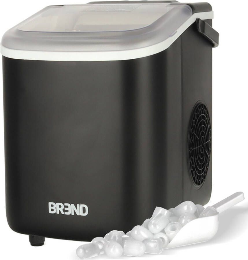 BREND BR-2213 IJsblokjesmachine met Schep en Lekbak Grote L of Kleine S Ijsklontjes Draagbare IJsblokjesmaker – 10 kg in 24 uur Zwart