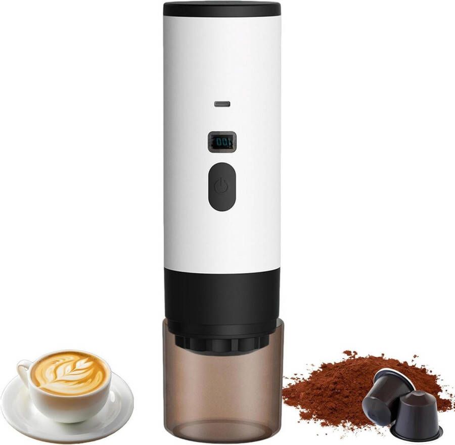 Brenzoos Draagbaar 3-in-1 koffiezetapparaat voor auto camping en reizen Elektrische espressomachine Compatibel met gemalen koffie en capsules Wit