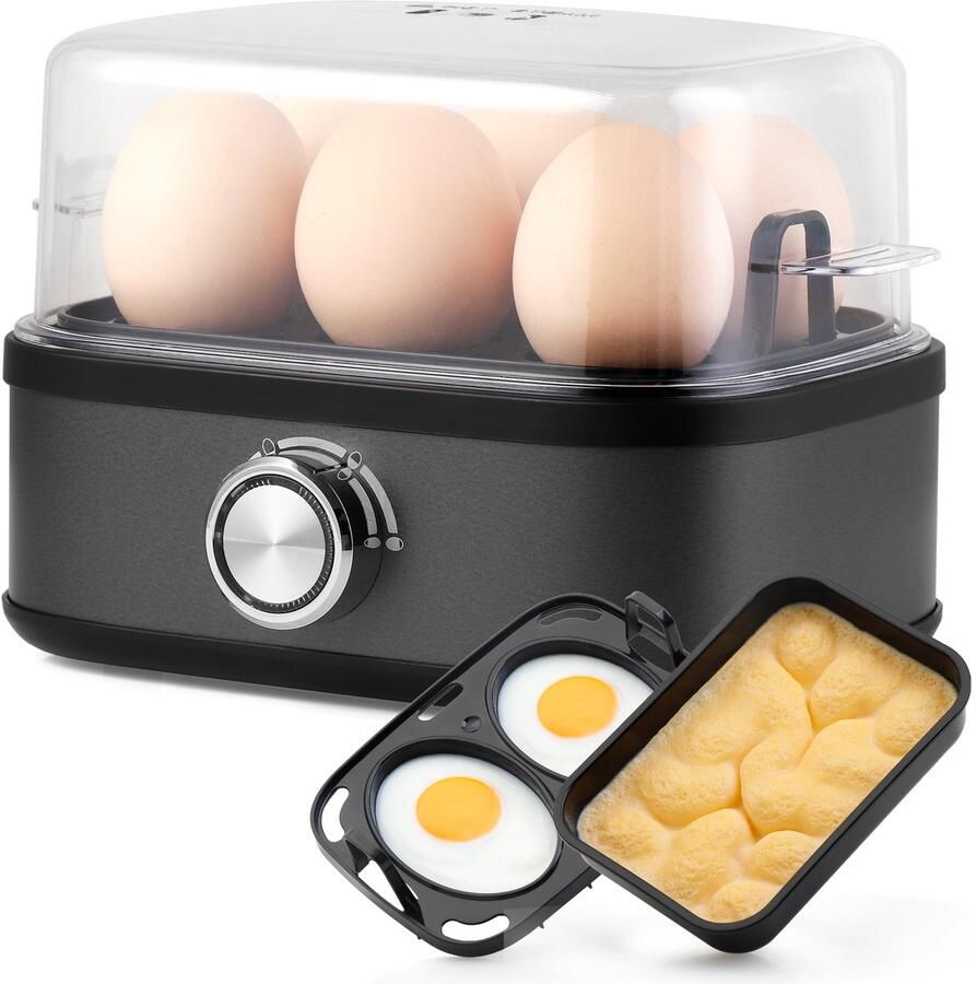 Britecore Eierkoker Voor 6 Eieren Elektrisch 400W Met maatbeker omelet- en pocheerbakje 3 Standen Timer Zwart