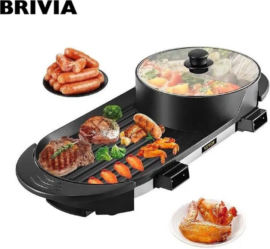 Brivia Grillplaat BBQ Pan 2-in-1 Grill apparaat voor op tafel Gourmet Anti-aanbaklaag 67 centimeter 5 Standen 2200W - Foto 2