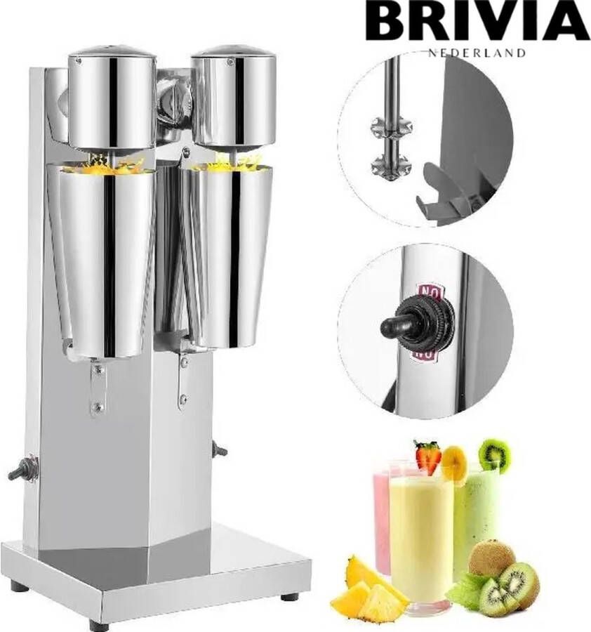 Brivia Milkshake Maker Milkshake Machine Smoothie Maker Cocktail Maker RVS 2x Gratis 800ml Roestvrije bekers 180W