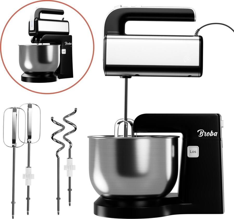 Broba Handmixer Mixer met Mengkom 2-in-1 Keukenmixer met Kom