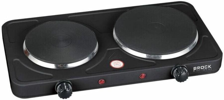 Brock Electronics Brock Elektrische Kookplaat 2 Pits – 2500W – Compact Vrijstaand Fornuis Voor Thuis Studio & Vakantie – Zwart