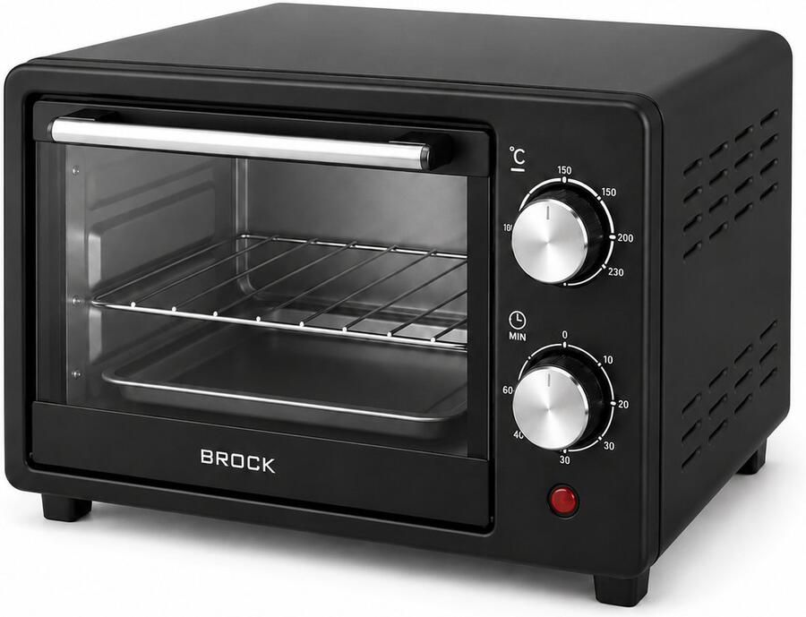 Brock Electronics BROCK Elektrische Mini Oven 9L – Vrijstaande Compacte Oven – 650W – 100-230°C – Kleine Bakoven voor Camping of Keuken – Zwart