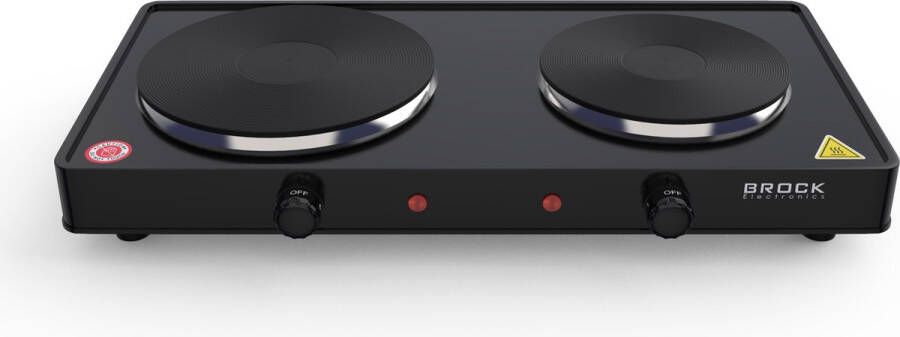 Brock Electronics Brock Elektrische Kookplaat 2 Pits – 2500W – Compact Vrijstaand Fornuis Voor Thuis Studio & Vakantie – Zwart