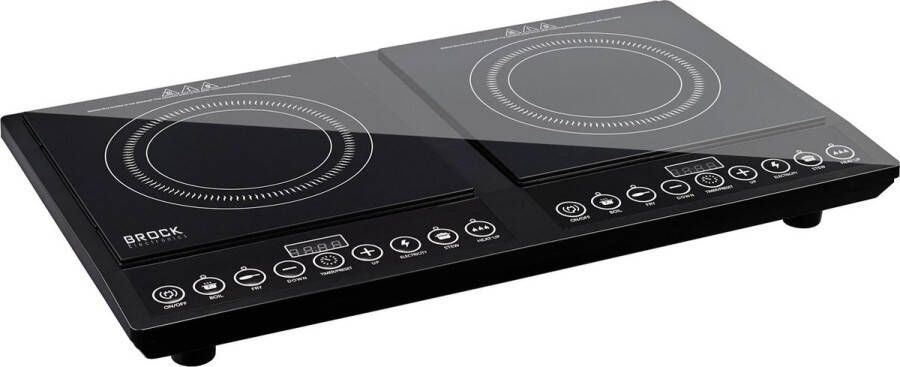 Brock Electronics Inductie Kookplaat Vrijstaand 2 Pits 2 Kookzones 5 Standen 2x 2000W Zwart