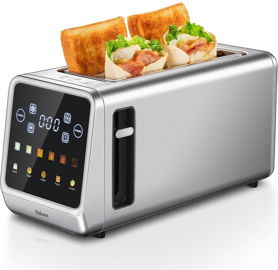 Broodrooster 4 plakjes digitale slimme broodrooster met touchscreen geheugenfunctie roosteren timer opwarmen en ontdooien voor bagels brood wafels muffin roestvrij staal