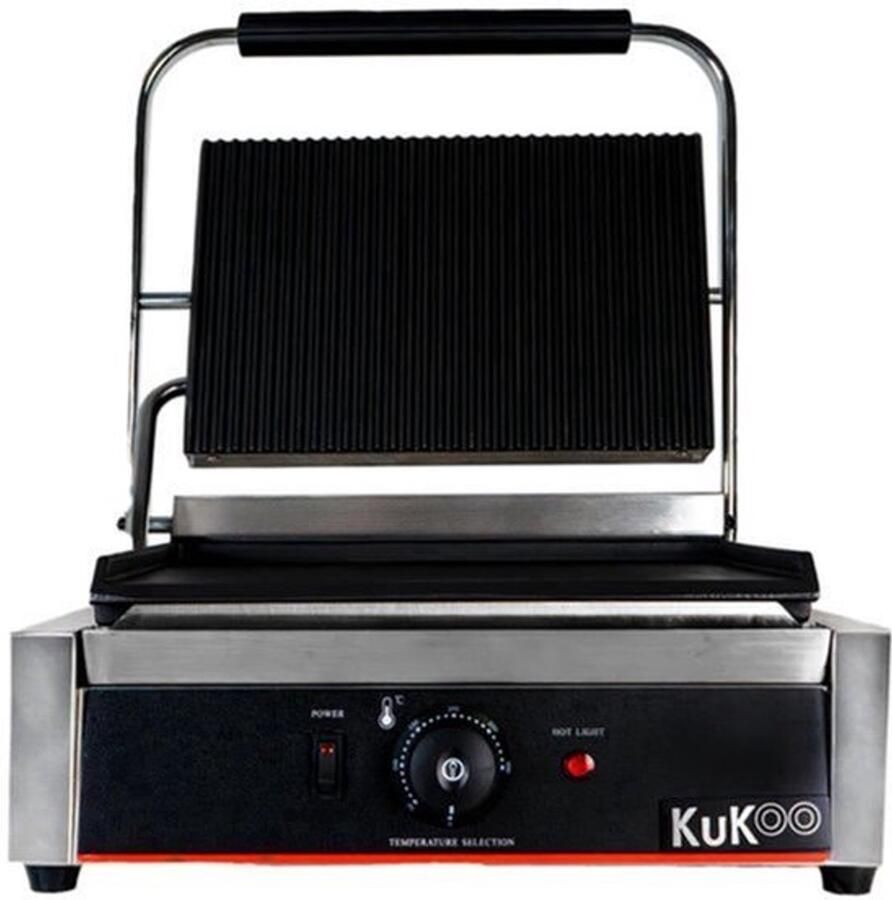 Broodrooster Panini-Druk Gegroefd Oppervlak 2200 Watt Gietijzer Roestvrij Staal Zilver Contact Grill