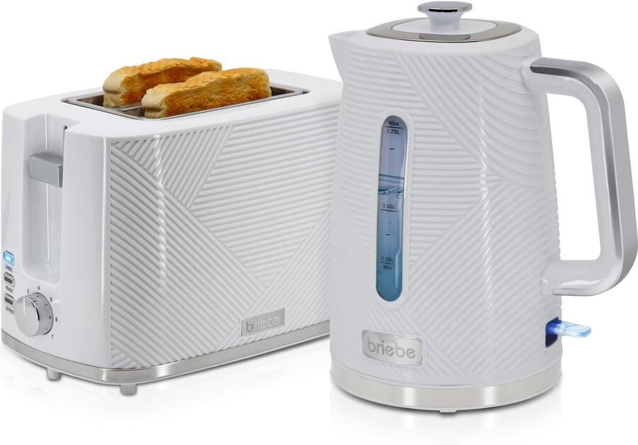 Broodroosterset brede sleuf 2 sneden 7 bruiningsniveaus + elektrische waterkoker 1 7 l draadloos 2200 W snel koken BPA-vrij modern design wit
