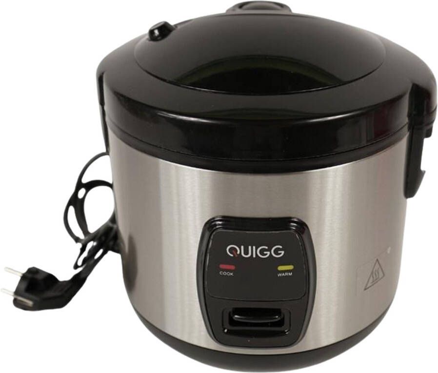 Budgetland Quigg Rijstkoker – 1 Liter Inclusief Stoominzet Lepel & Maatbeker – Rijstkokers 5 porties Warmhoudfunctie – 400 Watt Uitneembare Kom met Anti-aanbaklaag – Compact Keukenapparaat 23 cm – Rijstkoker en Stomer Zilver