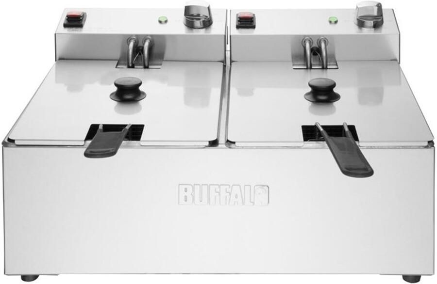 Buffalo Dubbele Friteuse 2x5 L met Draaithermostaat RVS 5600W incl. uitneembare mand en deksel