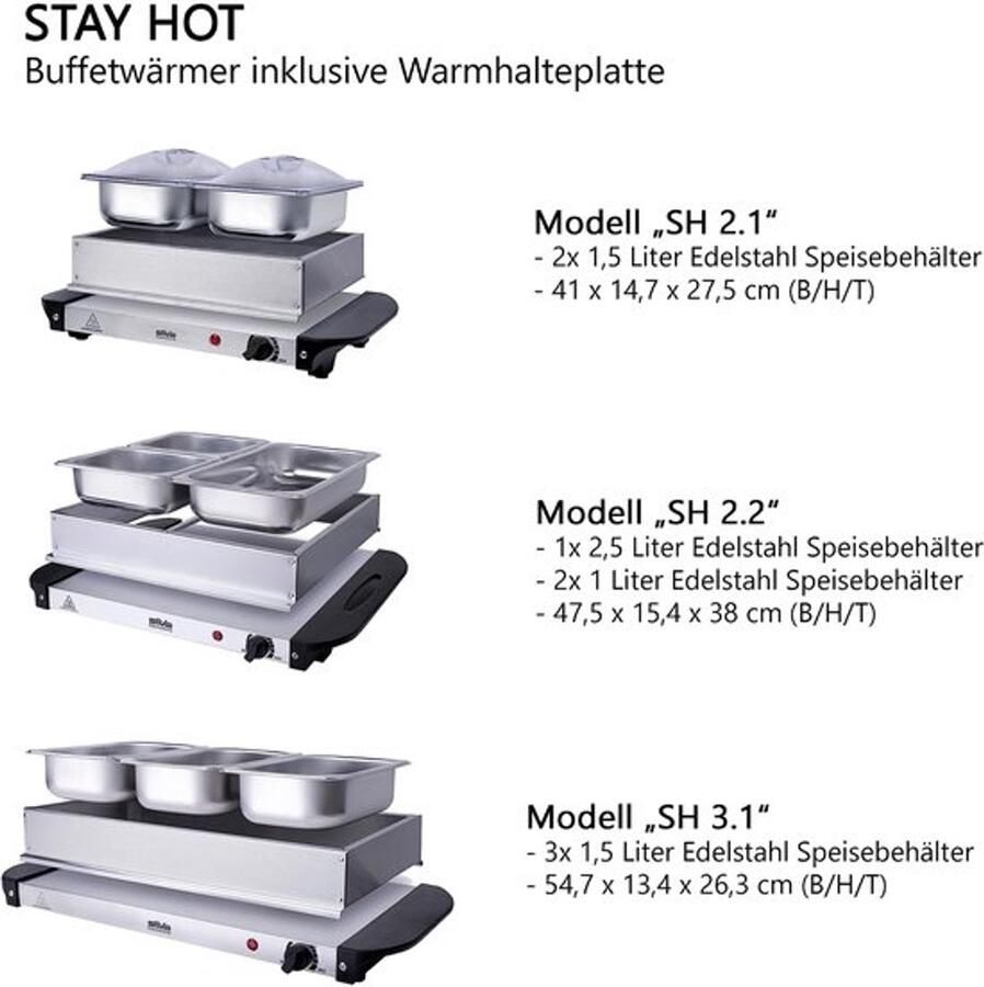 Buffetwarmer 3 x 1 5 Liter 200 Watt Vermogen Roestvrij Staal Elektrisch Met Snoer Warmhoudplaat