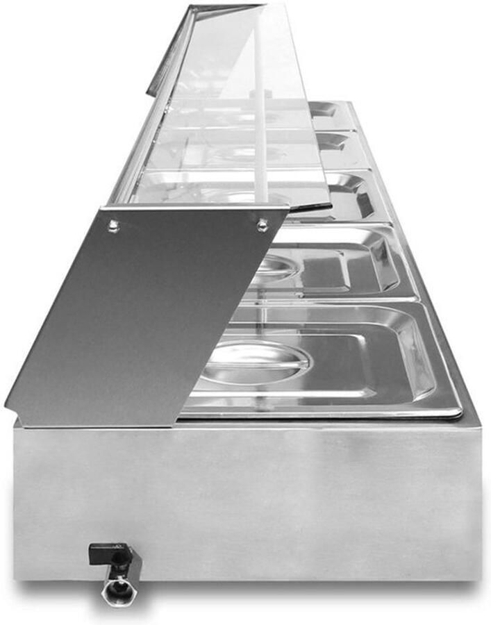 Buffetwarmer Bain Marie 5 x 5 5L RVS Trays 1 5 kW Vermogen 146 7 x 146 7 x 37 5 cm Roestvrij Staal Voor Catering En Restaurants
