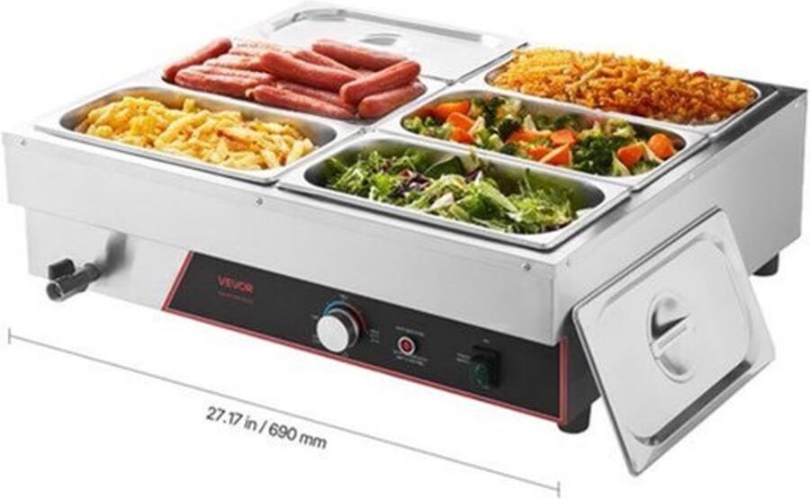 Buffetwarmer Elektrisch 1500 W Vermogen 6 Containers 1 3 Formaat Roestvrij Staal Voor Restaurants En Feesten