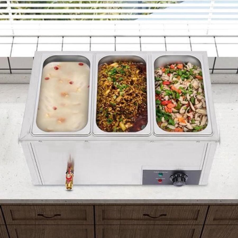 Buffetwarmer Elektrisch 7 Liter Inhoud 850 Watt Vermogen Roestvrij Staal Bain Marie Warmhoudplaat