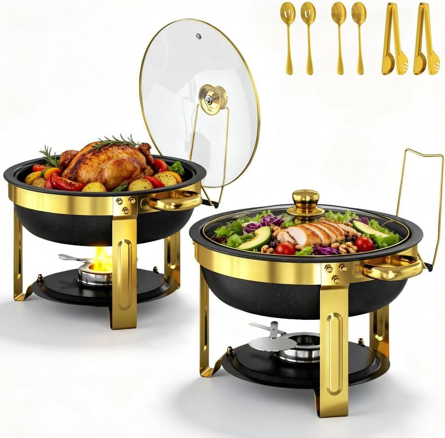 Buffetwarmer Set 2 Stuks RVS Glazen Deksel