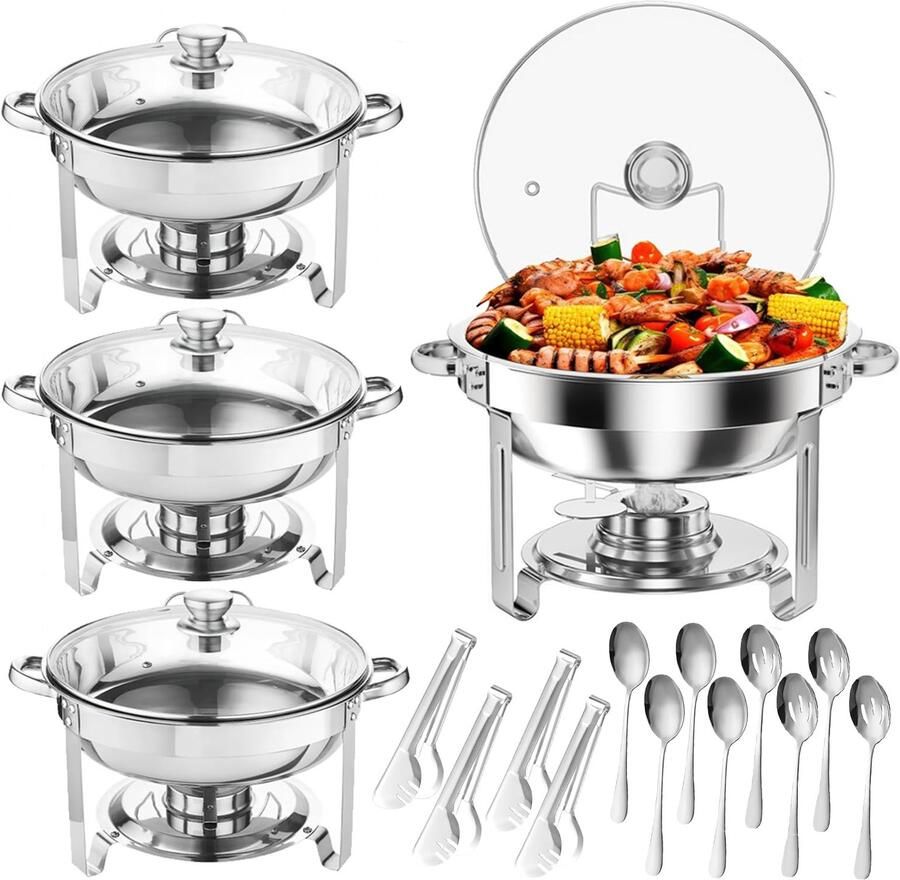 Buffetwarmer set 4-delig 5L RVS met glazen deksel