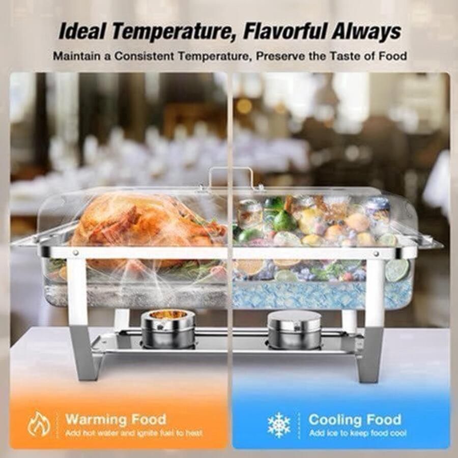 Buffetwarmer Set 6 Stuks 8QT Capaciteit Roestvrij Staal Catering Accessoire