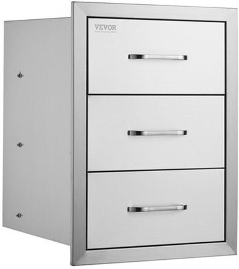 Buitenkeukenlade Roestvrij Staal 40x55x45 cm Drielaags Voor Grill Eiland Opberglade