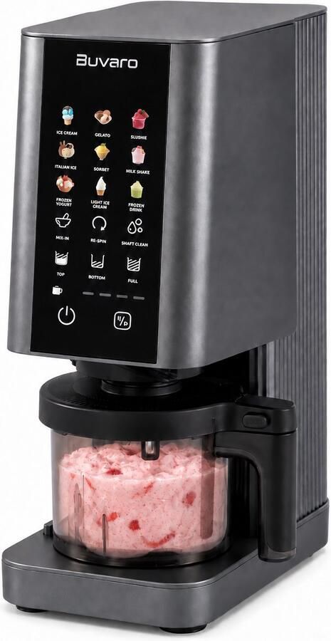 Buvaro IJsmachine 9-in-1 multifunctionele frozen dessert maker met 3 x 430 ml bakken Dual-layer mix 200+ DIY recepten Vaatwasserbestendig maakt IJs Gelato Sorbet Bevroren Yoghurt Milkshakes Slushi en meer zwart