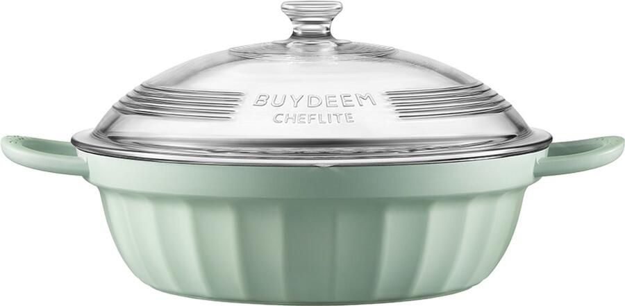 BUYDEEM Geëmailleerde Braadpan & Stoompan 3 8L – Cozy Greenish