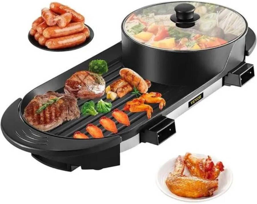 Buylin Elektrische Grillplaat 2 in 1 Grillplaat Hot Pot Grillplaat Grill apparaat Bakplaat Rond 5 standen 2200W