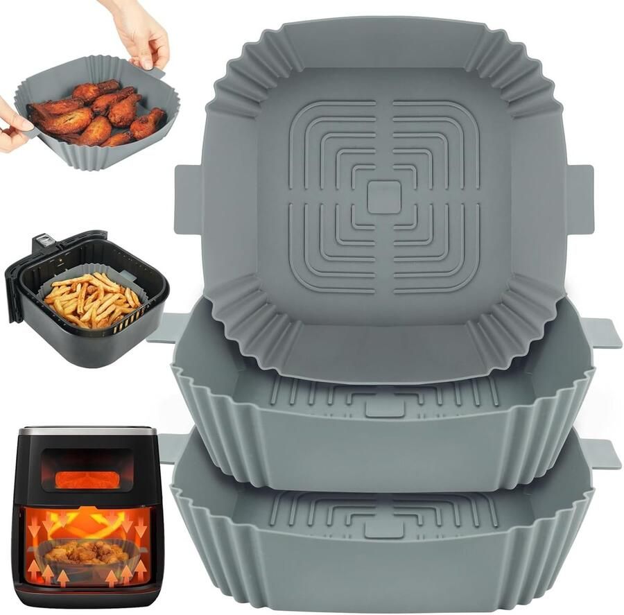 BYKITCHEN 8 Inch Herbruikbare Siliconen Air Fryer Liners 3 Count 3 Herbruikbare 8 Inch Vierkante Siliconen Air Fryer Liners Voor Ninja MAX PRO 6.2L Air Fryer Accessoires