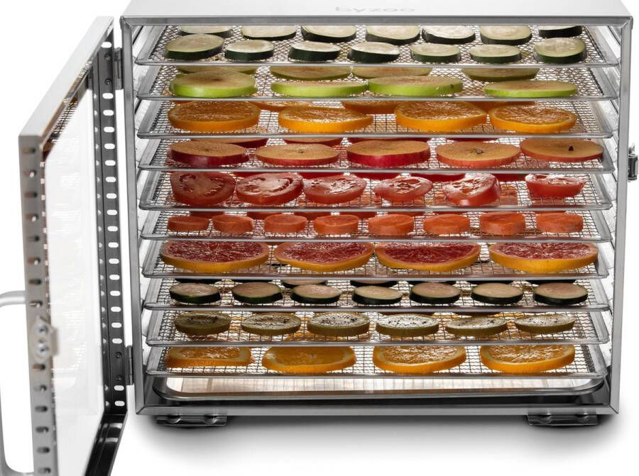 Byzoo droogoven DH03 RVS + Gratis boek + 6 Extra Droogvellen Voedseldroger 10 RVS trays 2-Stage drying - Foto 1