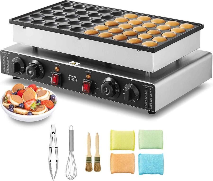 C. R. E. CORE Mini Pannenkoekmaker Poffertjes Poffertjesmaker Pannenkoek Wafelijzer 50 Stuks Non-stick 1700W 52x30x18cm